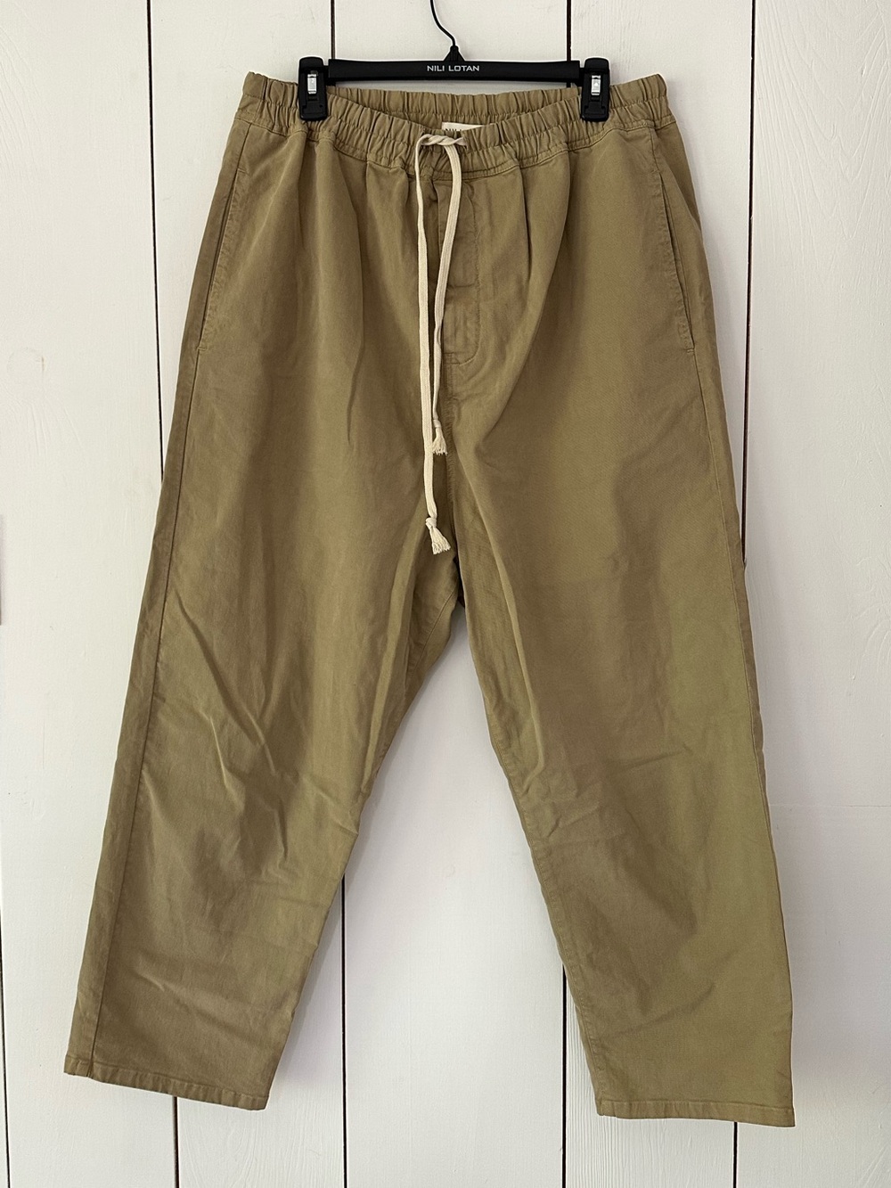 Nili Lotan Walker Khaki Drawstring Trousers Sz L Tan - Picture 2 of 13